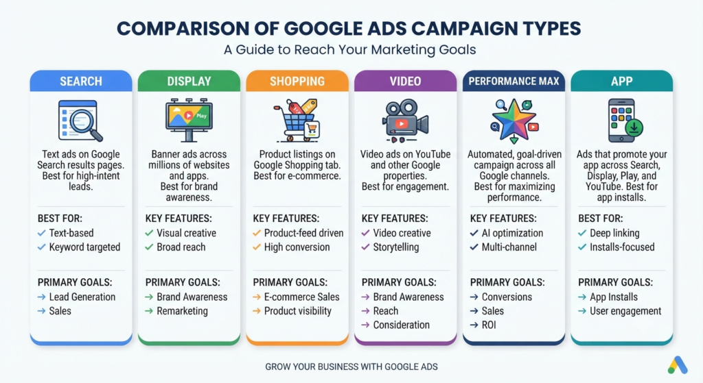 Google Ads Tutorial campaign types comparison